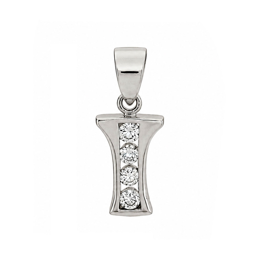Initial "I" sterling silver charm pendant with CZ accents. 