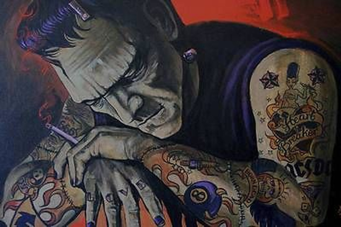 Heart Breaker by Mike Bell Tattoo Art Print  Monster Frankenstein Smoking