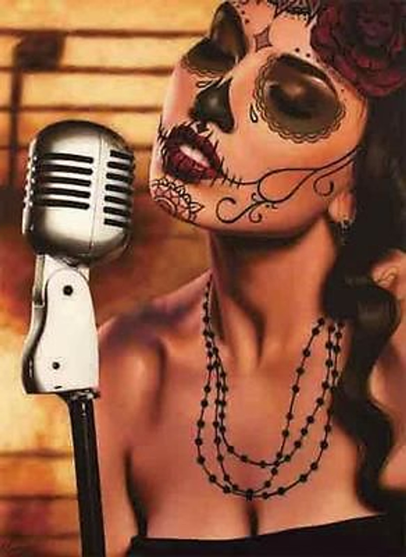 Mi Cancion by Daniel Esparza Tattoo Art Print  Day of the Dead Sexy Sugar Skull