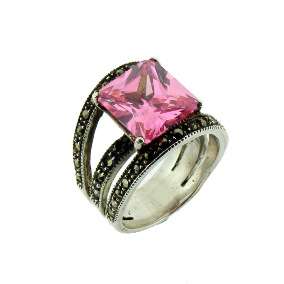 Sterling silver Marcasite and pink CZ ring.