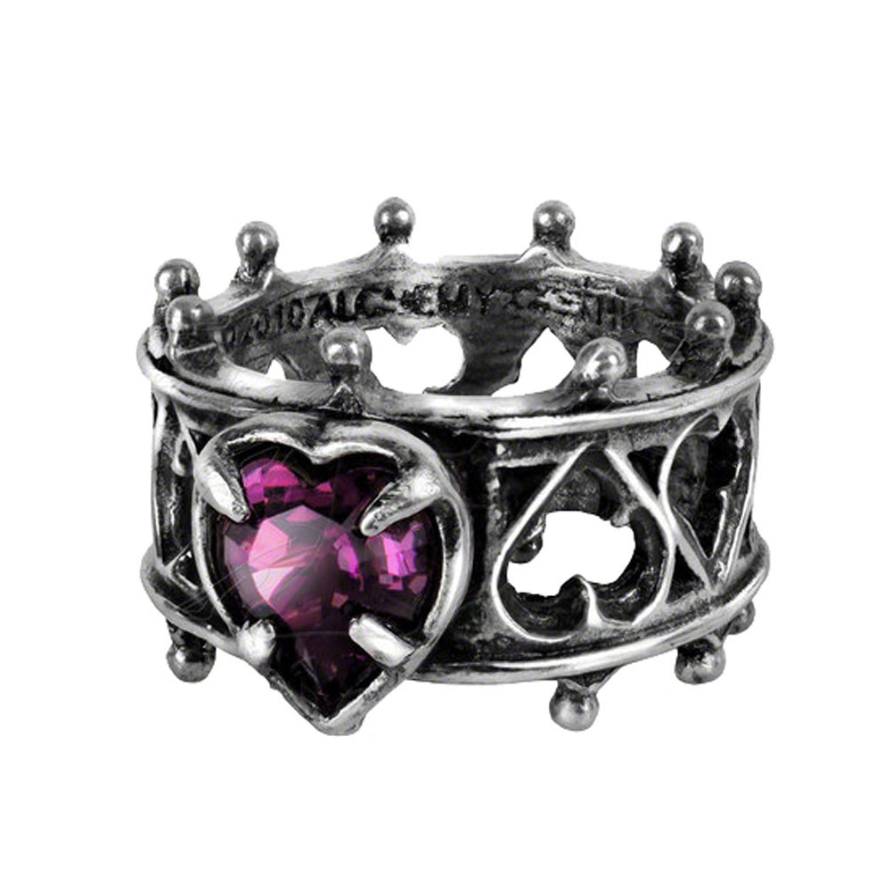 Elizabethan Ring Pewter Alchemy Gothic Jewelry Purple Swarvoski