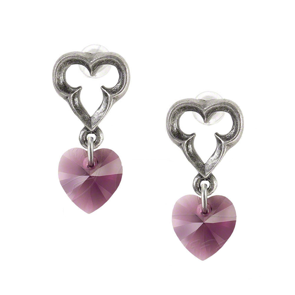 Alchemy Gothic Elizabethan Dangle Heart Stud Earrings Pewter