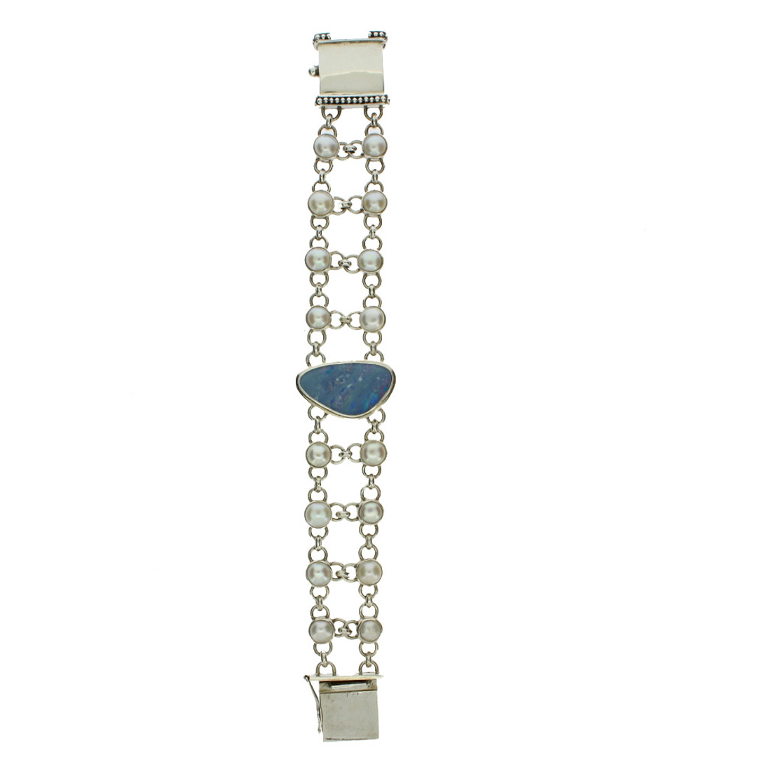 Opal and Pearl sterling silver bracelet.