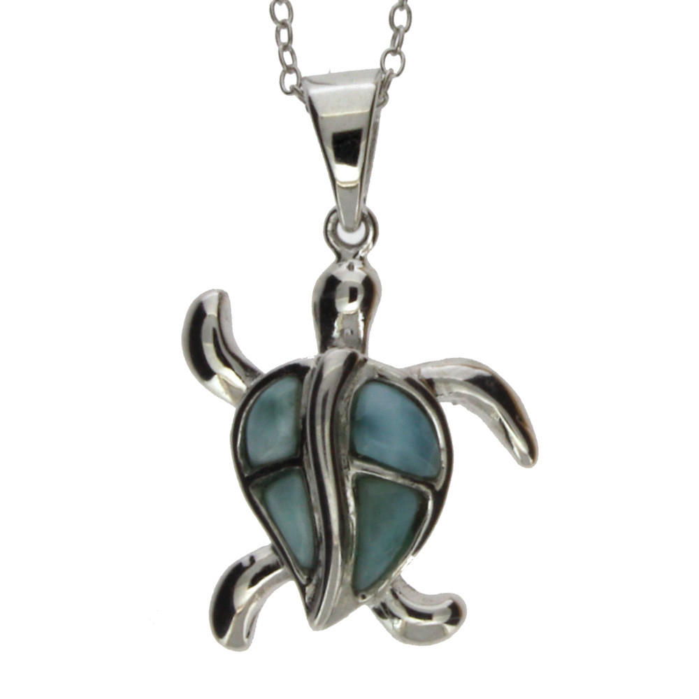Sterling silver sea turtle with Larimar stones.