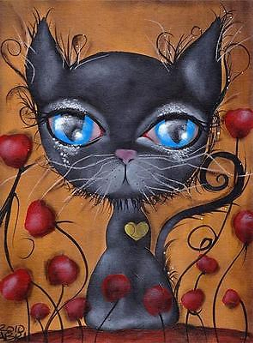 Poker by Abril Andrade Fine Art Print Big Eye Character Black Cat