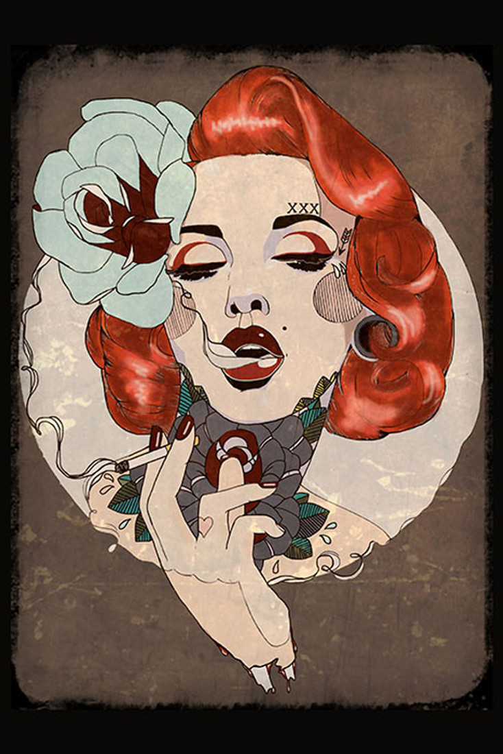 Smoking Hot by Amy Dowell Fine Art Print Rockabilly Pin Up Girl