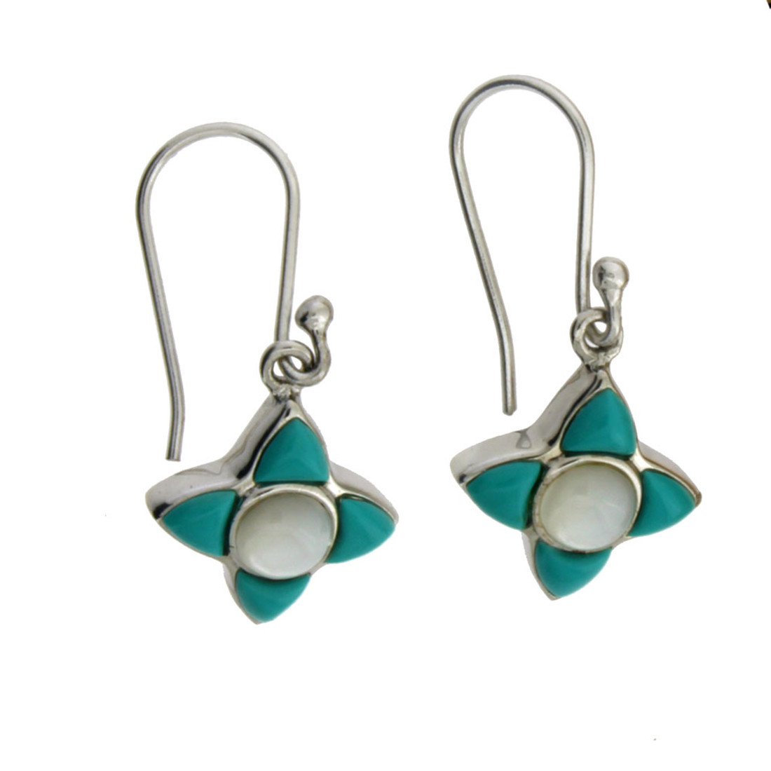 Turquoise and MOP sterling silver earrings.