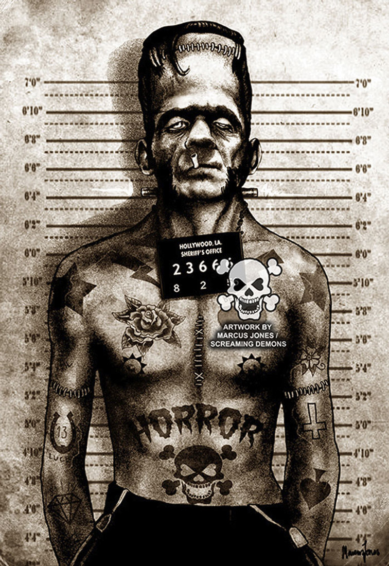 Frankenstein Mugshot by Marcus Jones Screaming Demons Canvas Giclee Art Print