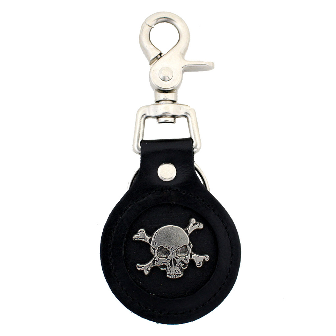 Black leather skull and crossbones key chain.