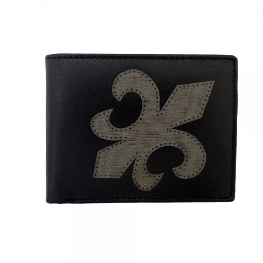 Men's Black Genuine Leather Wallet Fleur de Lis Billfold