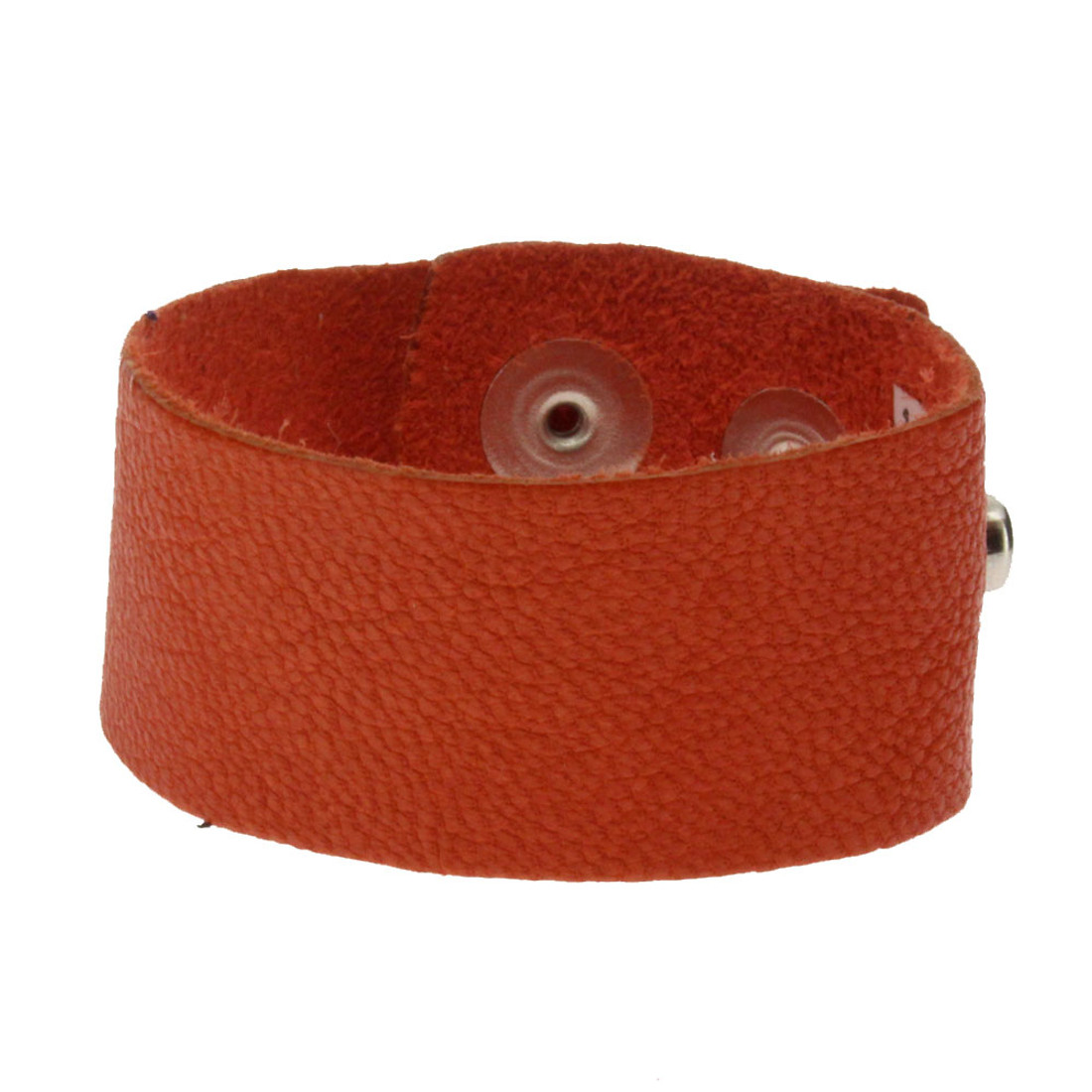 Orange leather cuff bracelet.