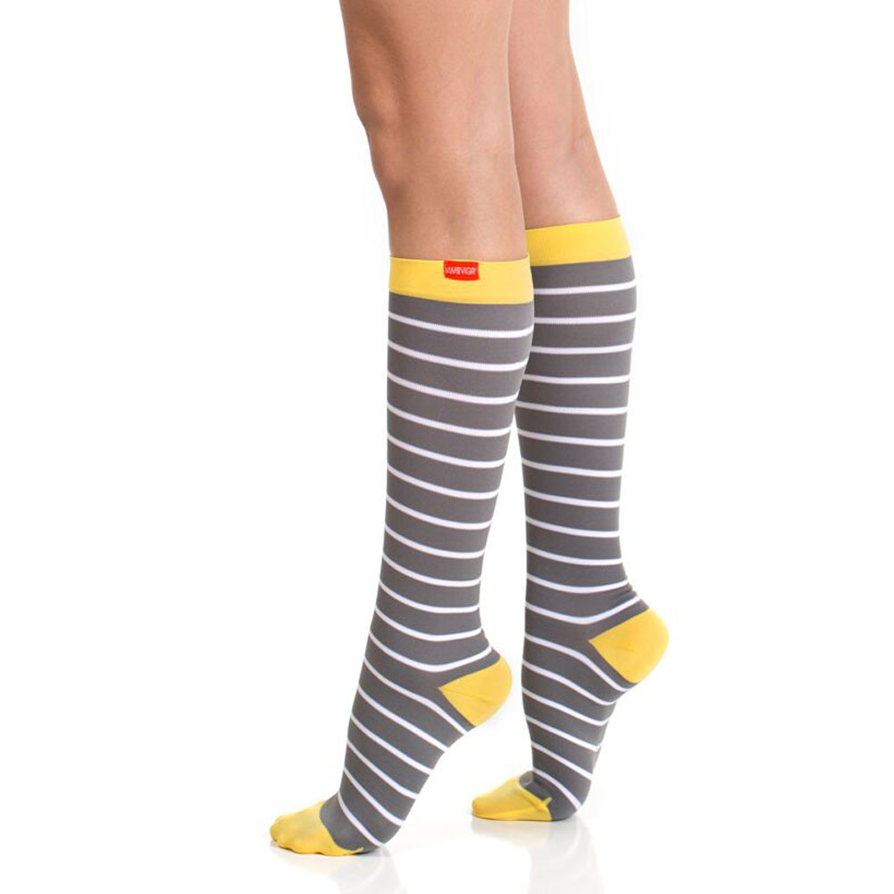 Grey White Nautical Stripes Compression Socks