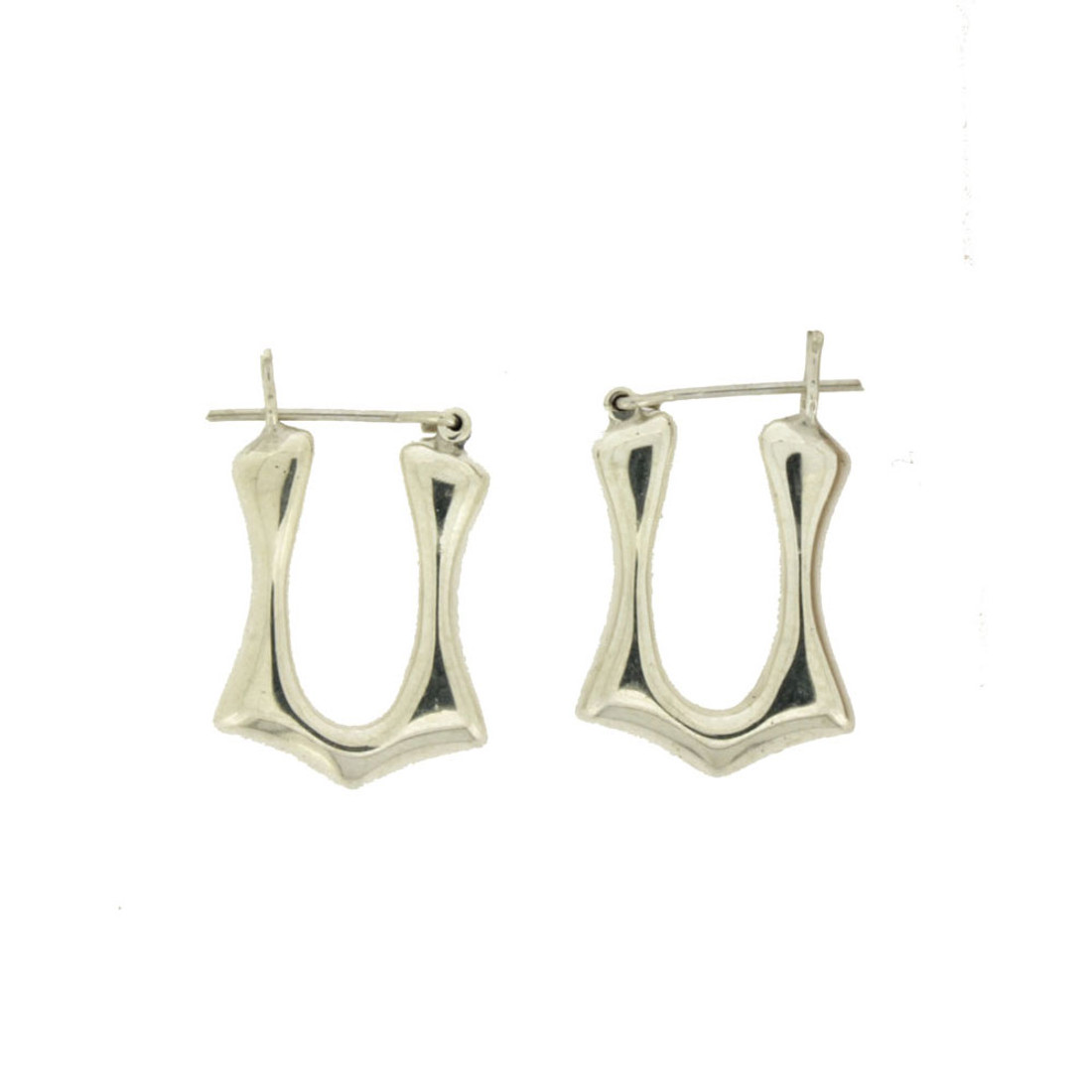 Oblong shaped sterling silver hoop earrings.