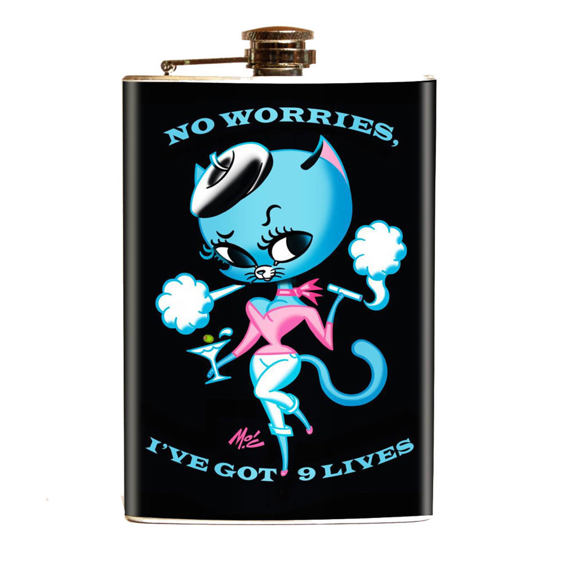 No Worries I've Got 9 Lives Flask