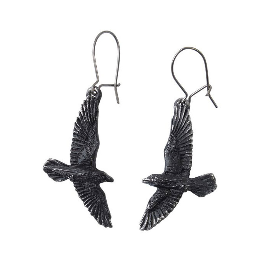 Alchemy Gothic E333 Black Raven Earrings