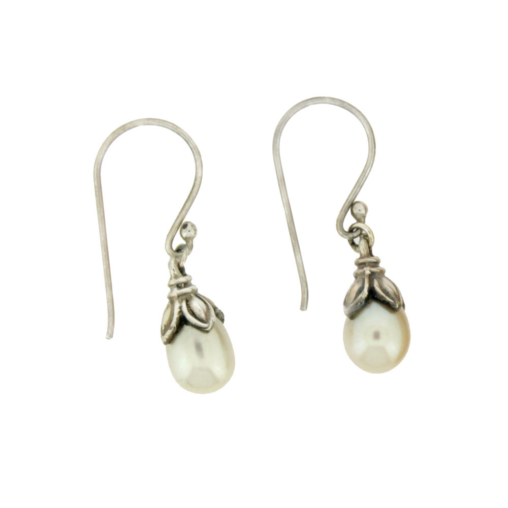 White Pearl dangle earrings.