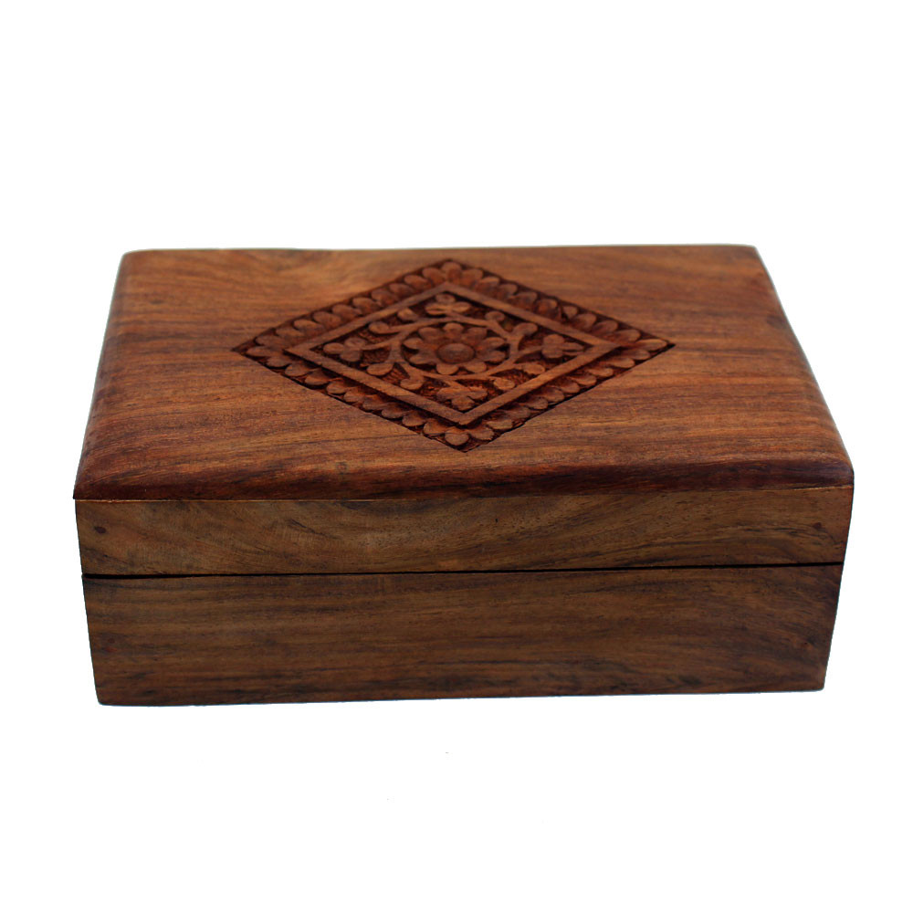 Floral design wood carved box.