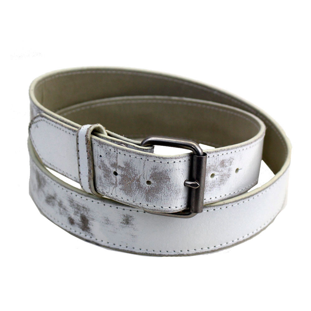White rugged leather belt.