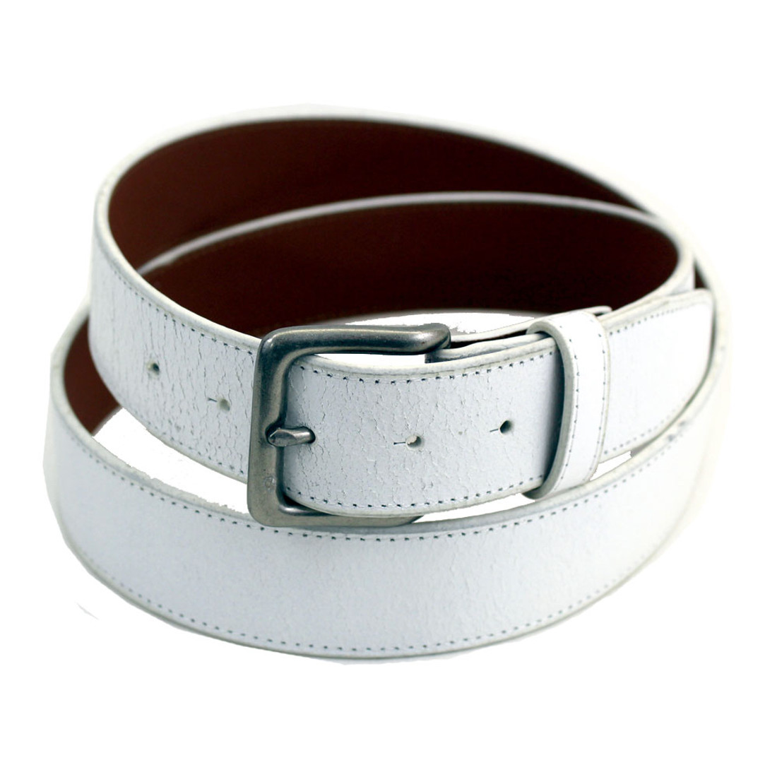 White leather belt.