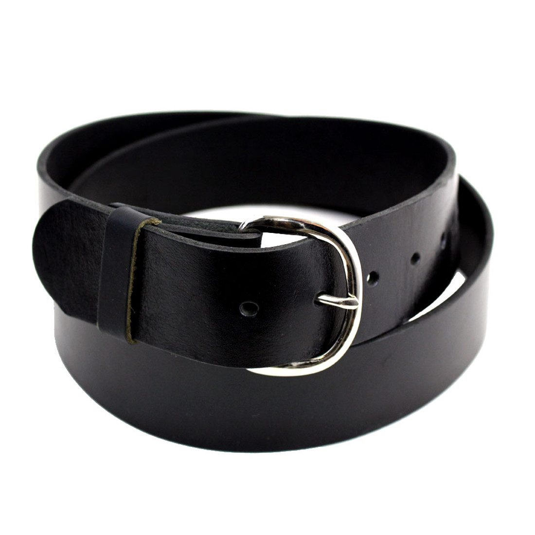 Plain black leather belt.