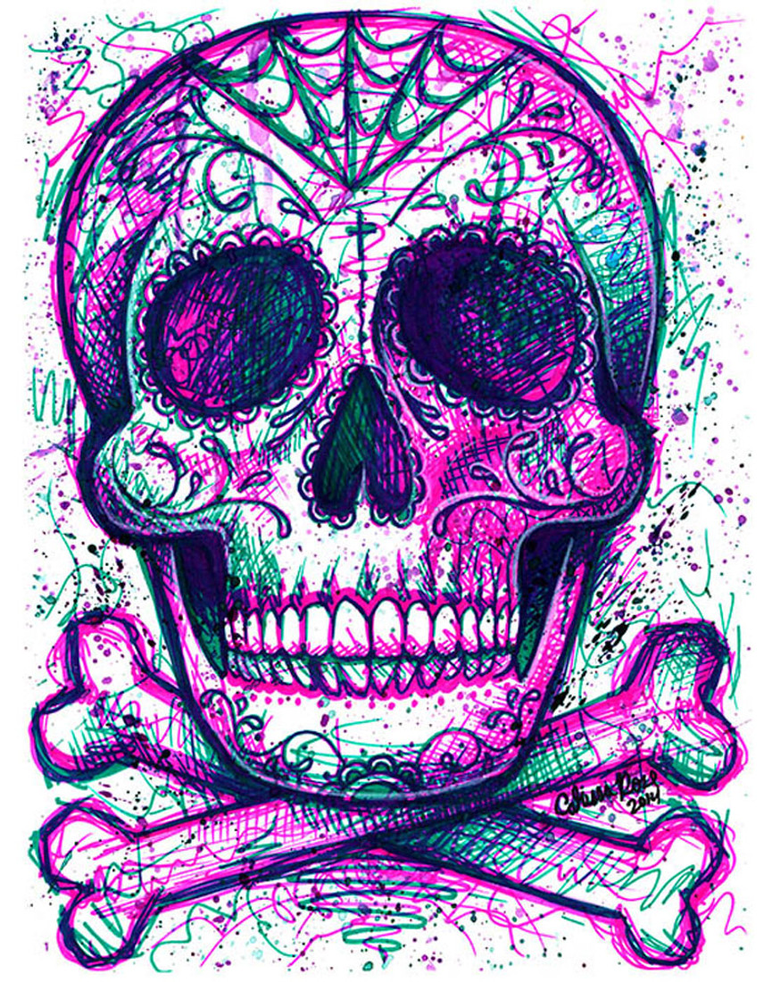 Carissa Rose Neon Death Sugar Skull Canvas Giclee