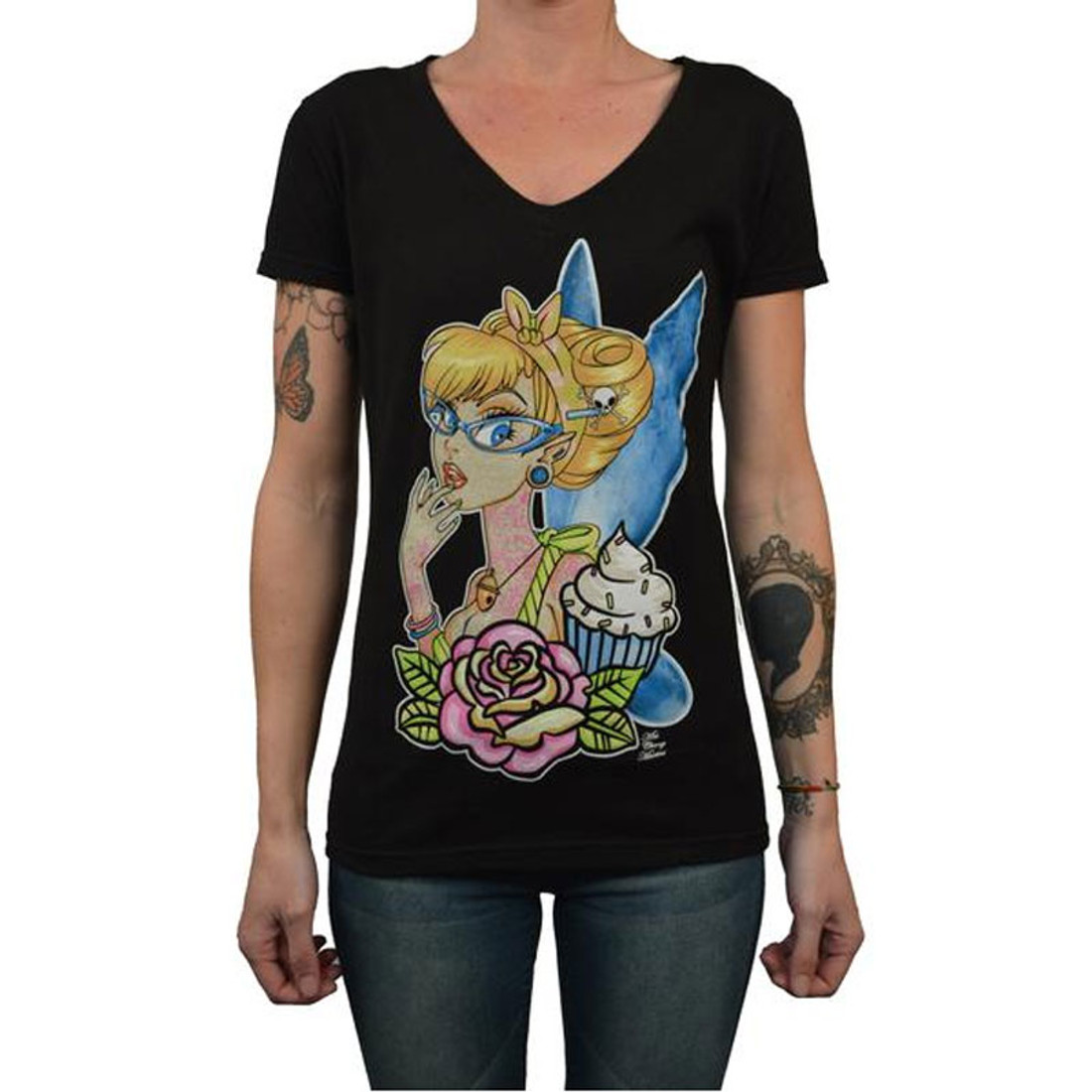 Miss Cherry Martini Women's Tattooed Fairy V Neck Tee