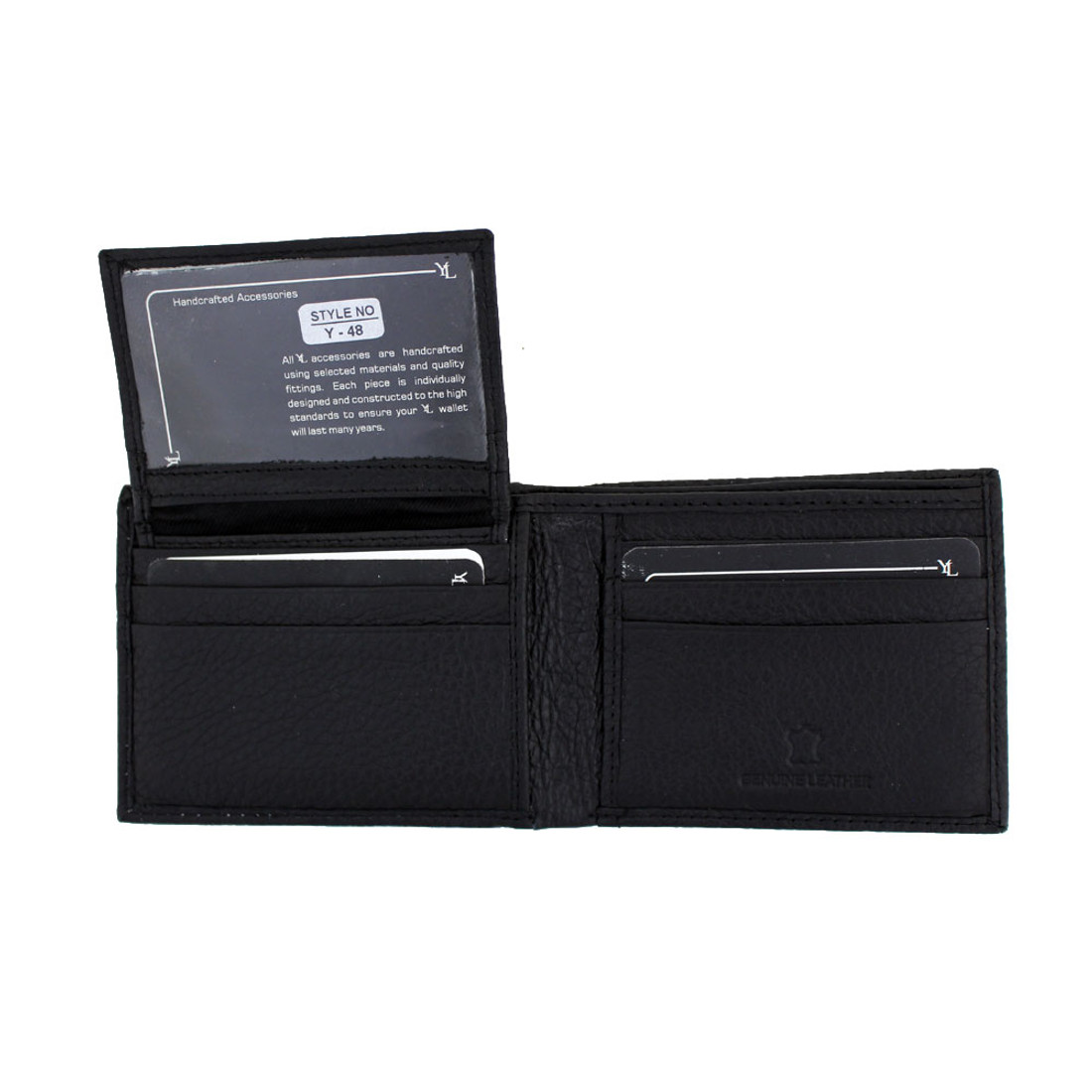 Textured Plain Black Men's Bi-Fold Genuine Leather Wallet Billfold with ...