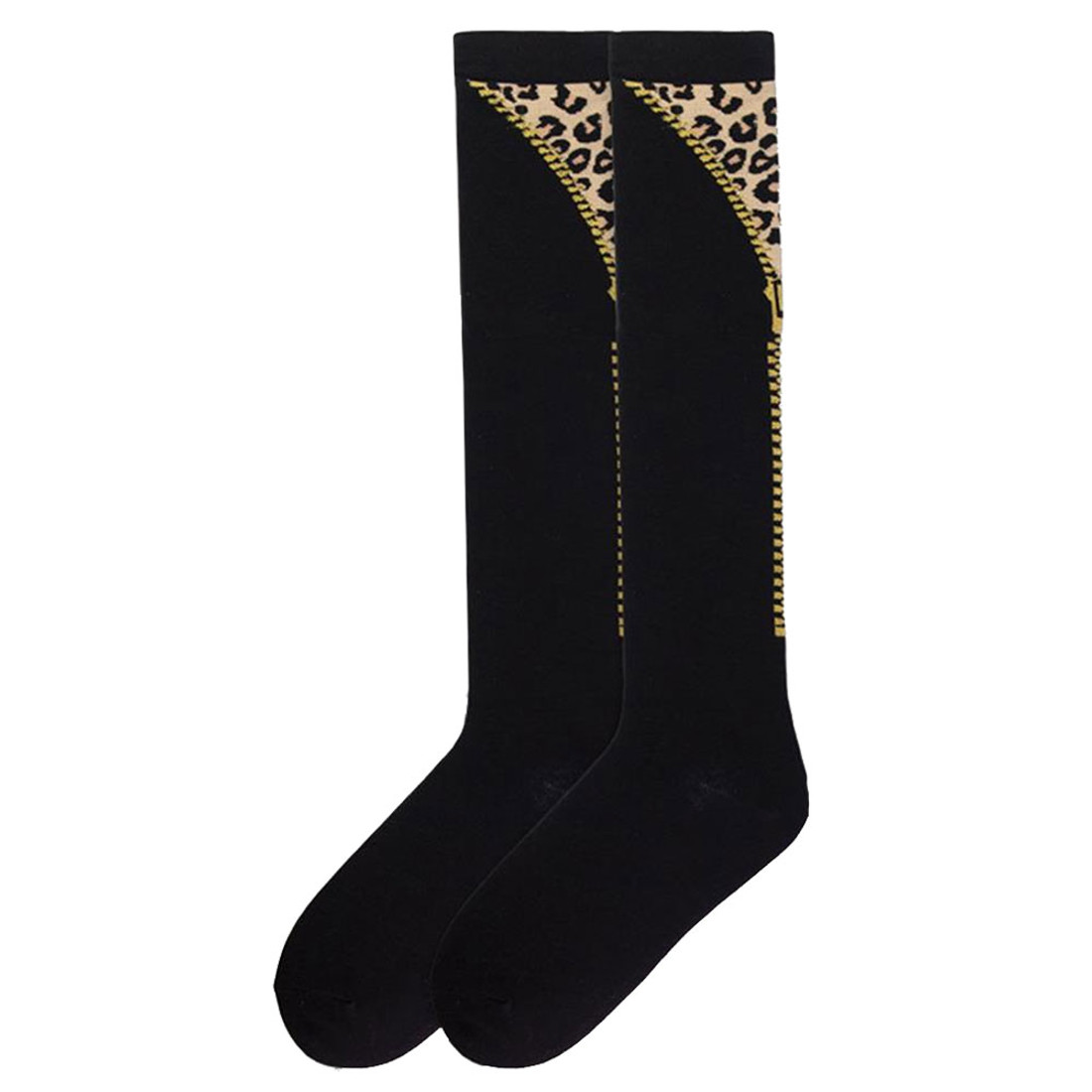 Women's Knee High Socks Faux Zipper Leopard