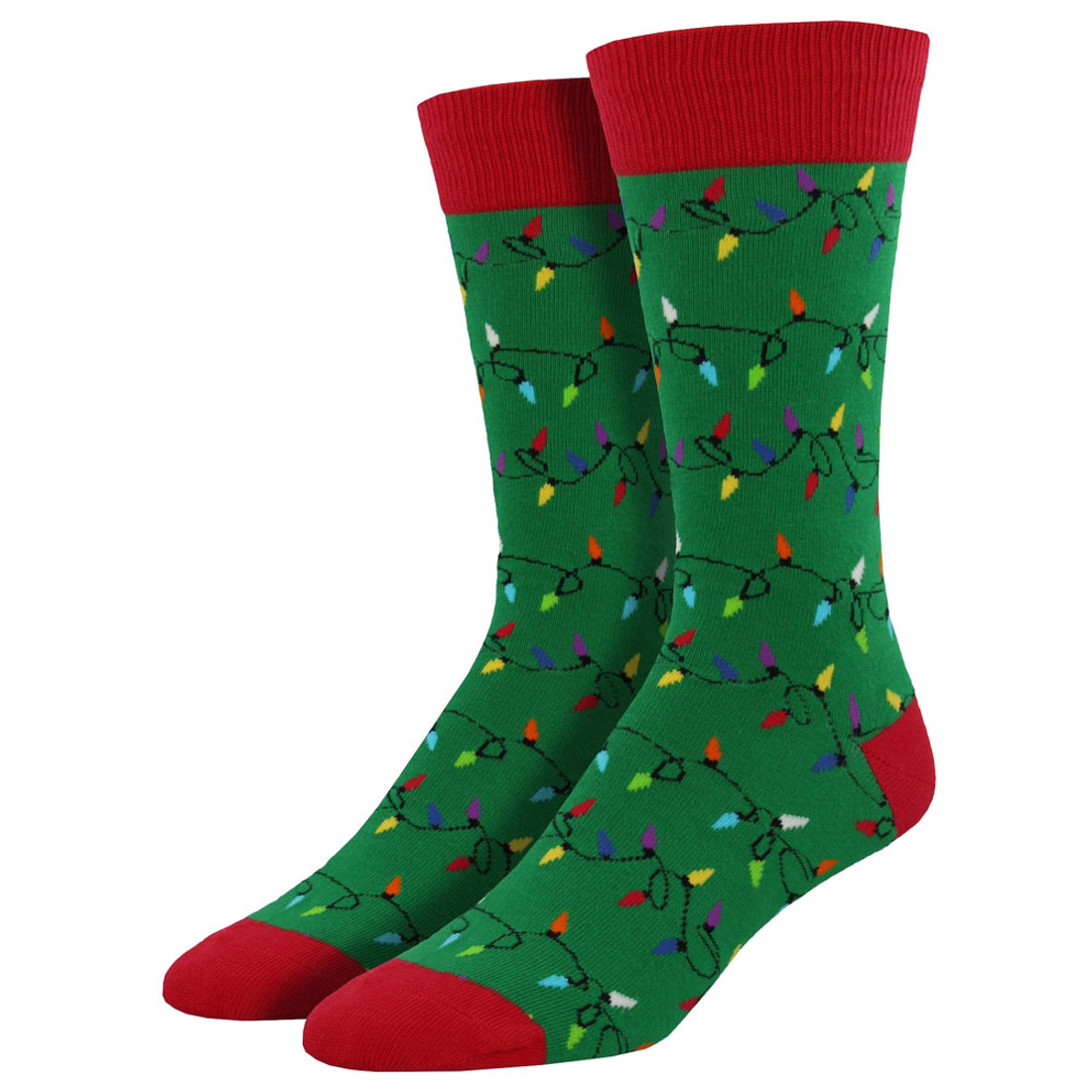 Men's Crew Socks Holiday Christmas Lights Green