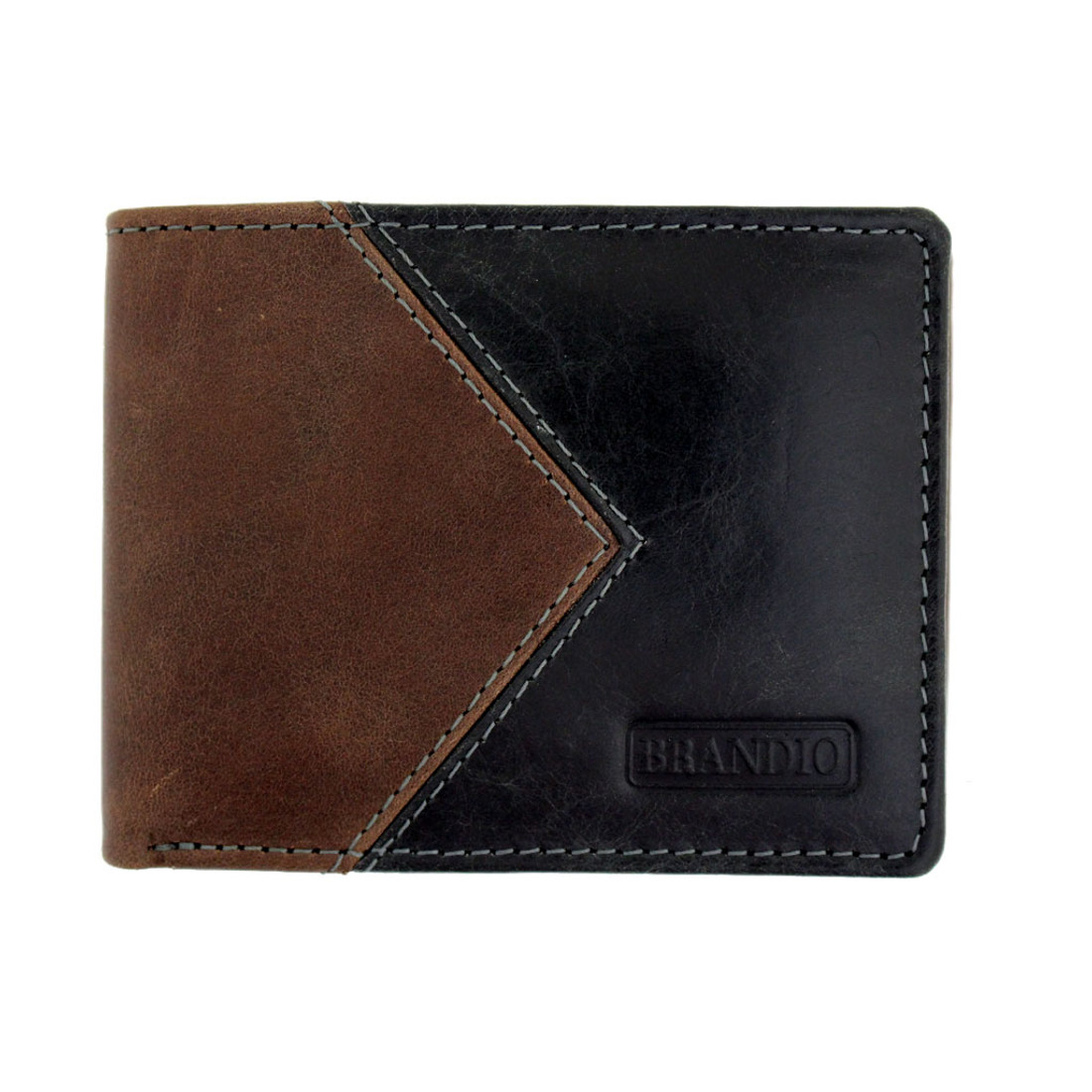 Brown and Black Men's Bi-Fold Genuine Leather Wallet Billfold