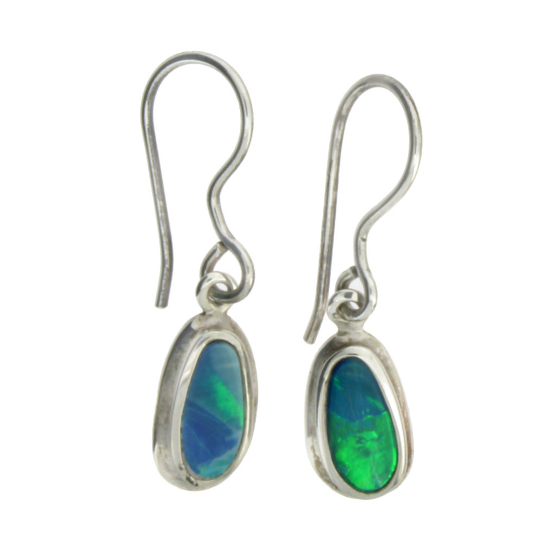Small Simple Blue Green Opal Dangle Earrings Sterling Silver Jewelry