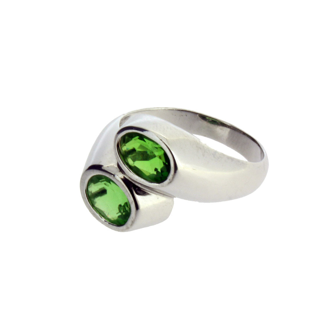 Two Oval Faceted Stone Green Helenite Sterling Silver Ring