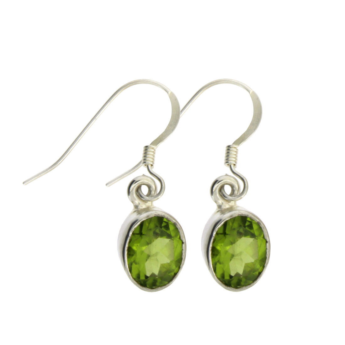 Faceted Green Oval Peridot Dangle Earrings Sterling Silver