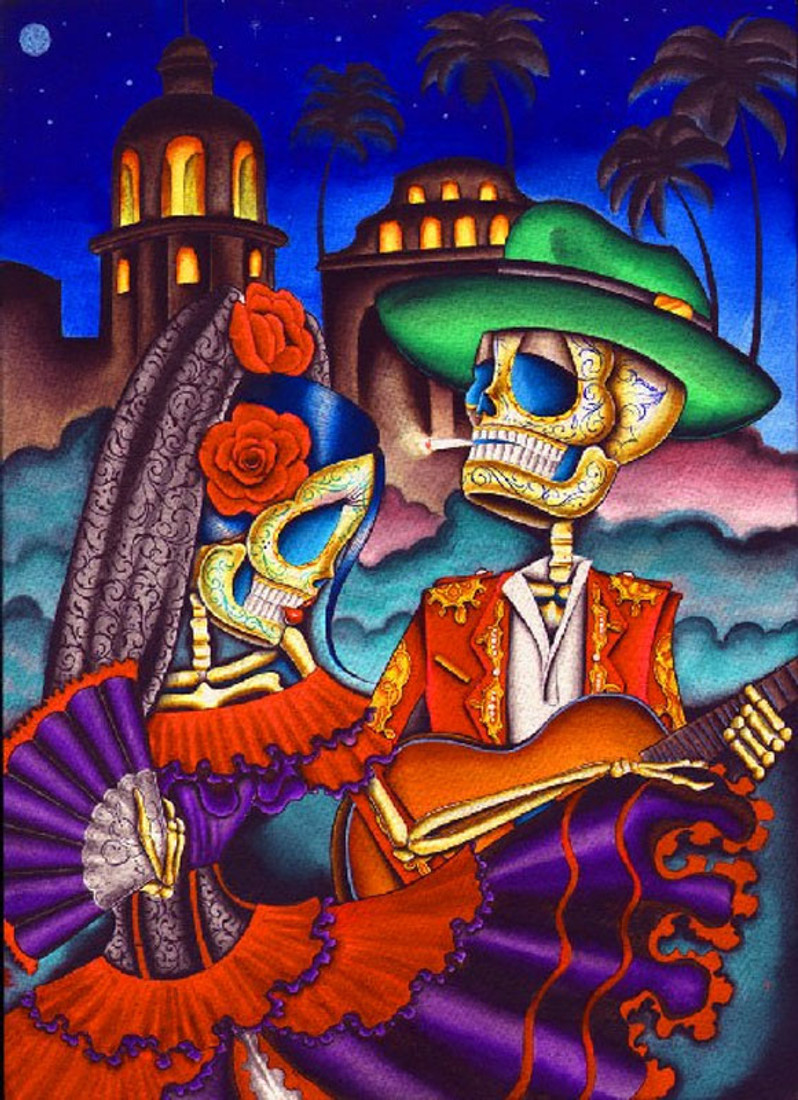 Dark Desert Highway by Dave Sanchez Canvas Giclee Art Print Day of the Dead Sugar Skull