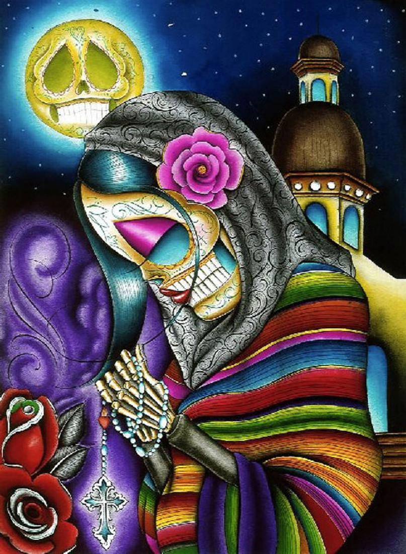 Pray For Us by Dave Sanchez Canvas Giclee Art Print Day of the Dead Sugar Skull