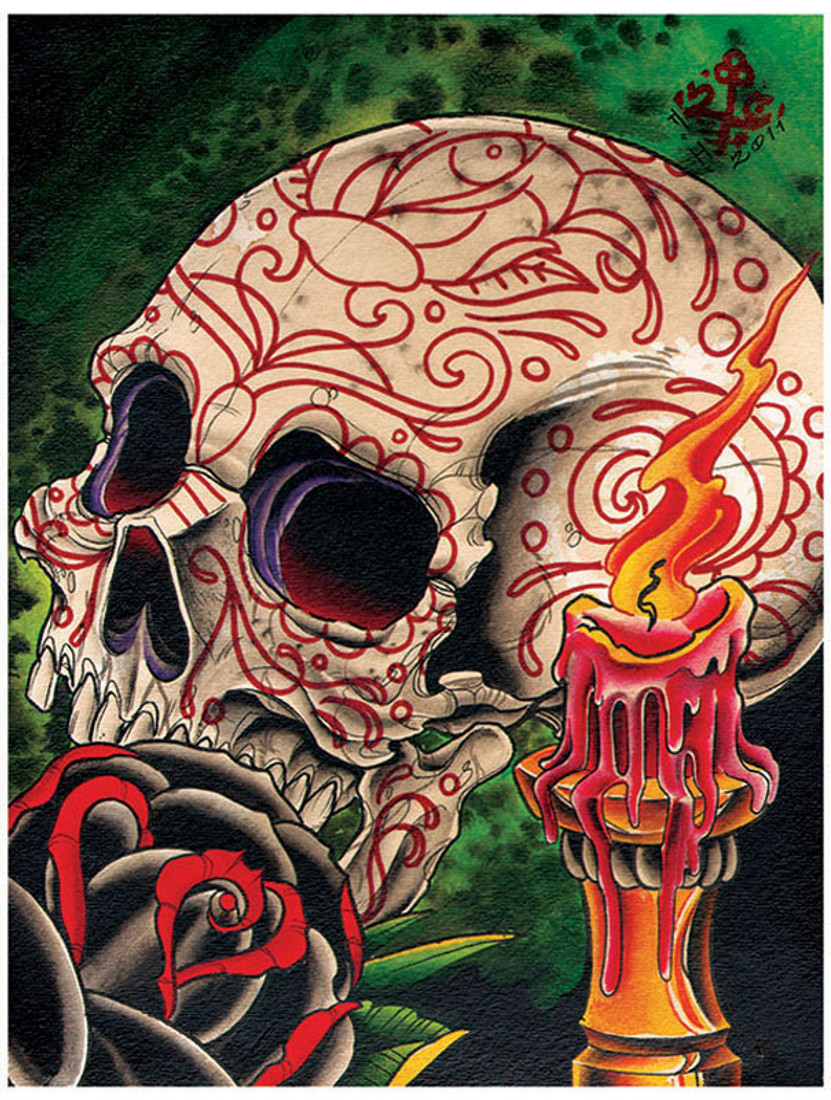 Skull and Candle by 2 Cents Fine Art Print Day of the Dead