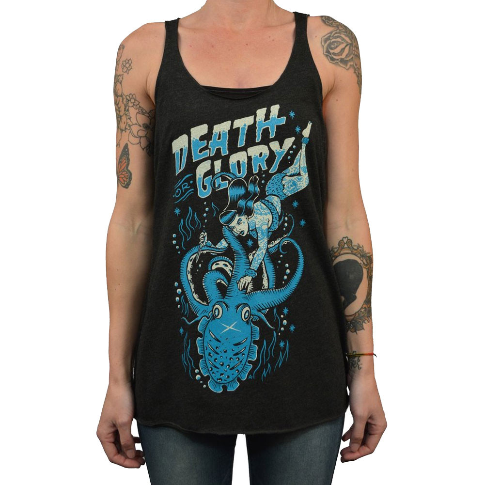 Death or Glory by Adi Women's Unfinished Tank Top Rockabilly Pin Up Girl Octopus