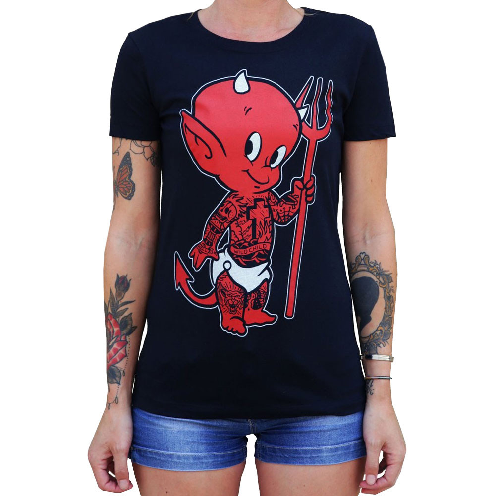 Lil Devil by Adi Women's Tattoo Art Tee Shirt Tattooed Baby Satan
