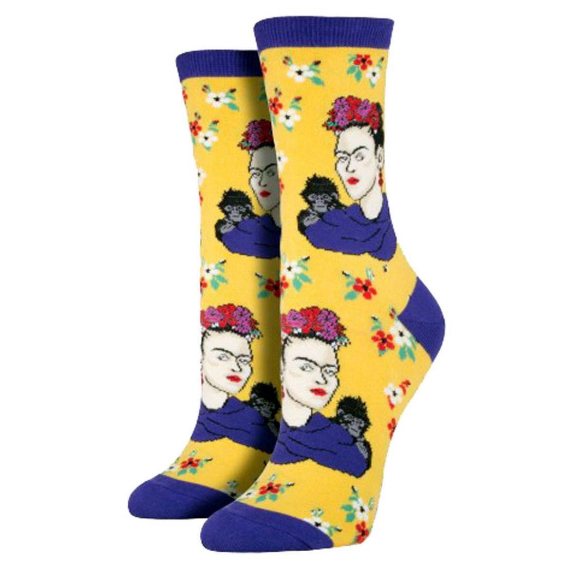 Women's Crew Socks Frida Kahlo Portrait Sundrop Yellow