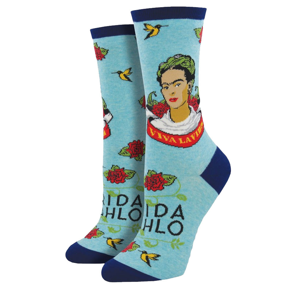 Women's Crew Socks Viva La Frida Kahlo Sky Blue