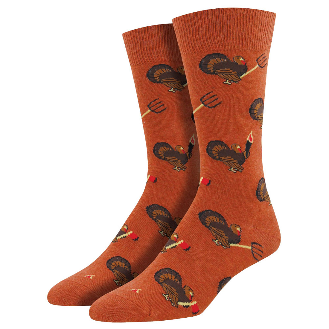 Men's Crew Socks Thanksgiving Turkey Revolution Burnt Orange