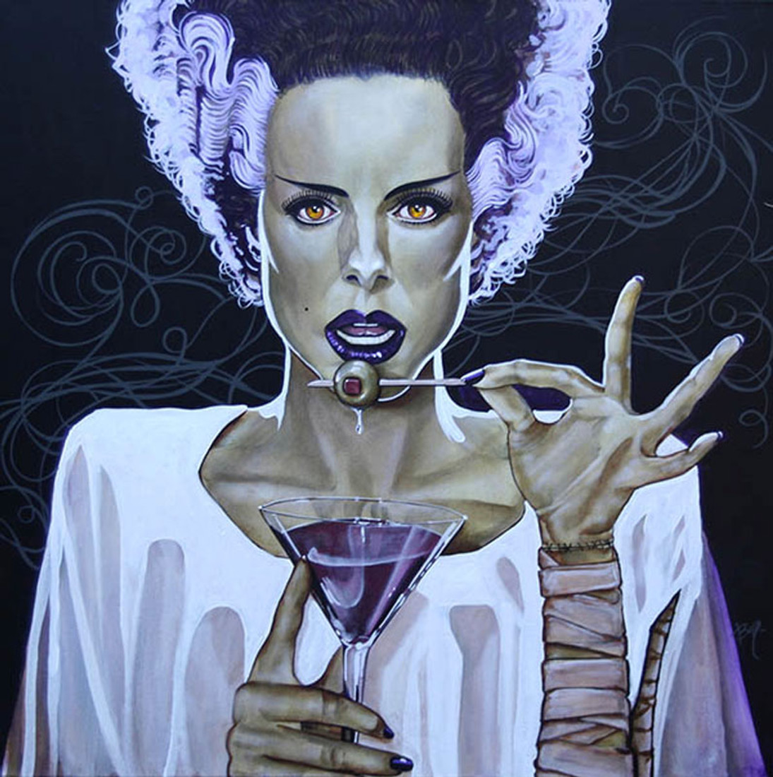 I Put A Spell On You by Mike Bell Canvas Giclee Tattoo Art Print Bride of Frankenstein