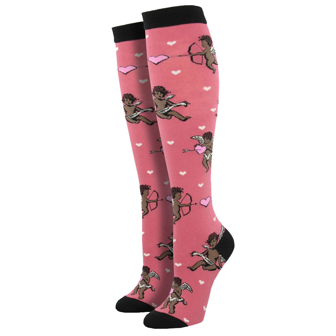 Women's Knee High Socks Cupid Love Cherub Angels Dusty Pink