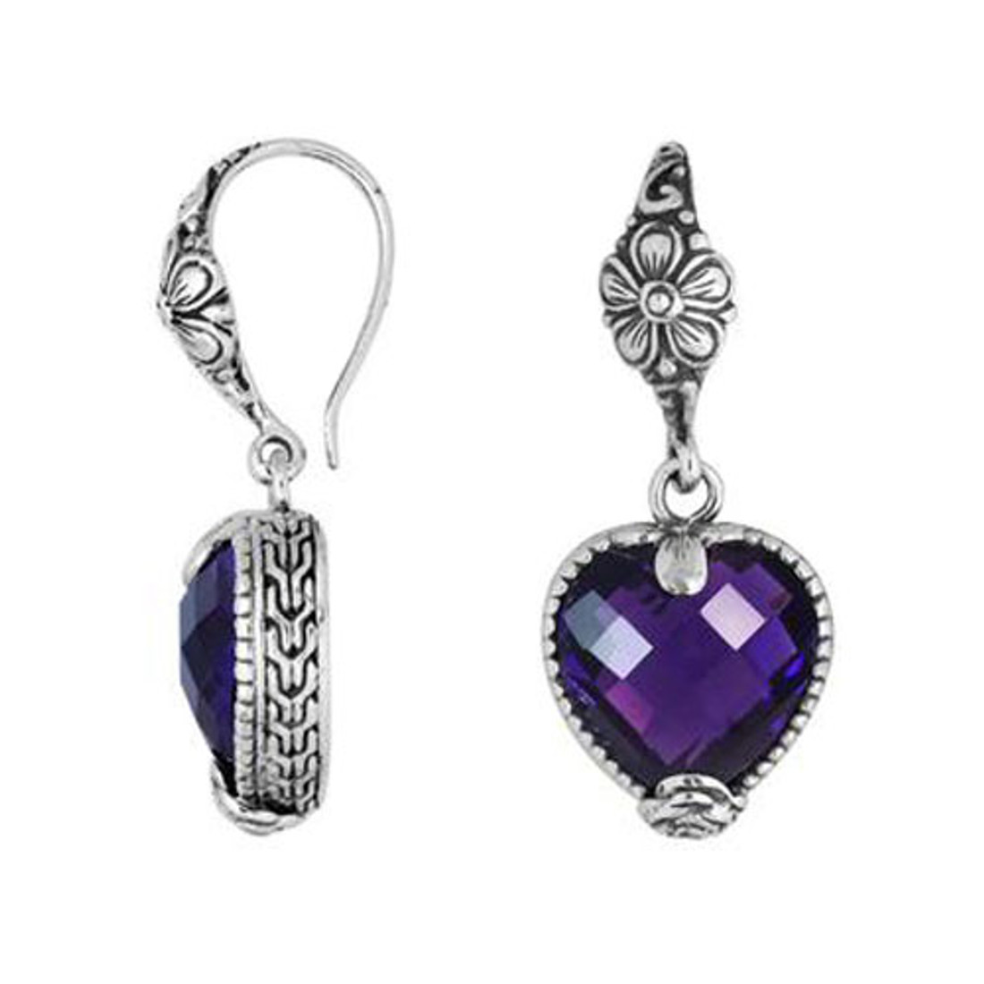 Amethyst Sterling Silver Heart Shape Dangle Earrings