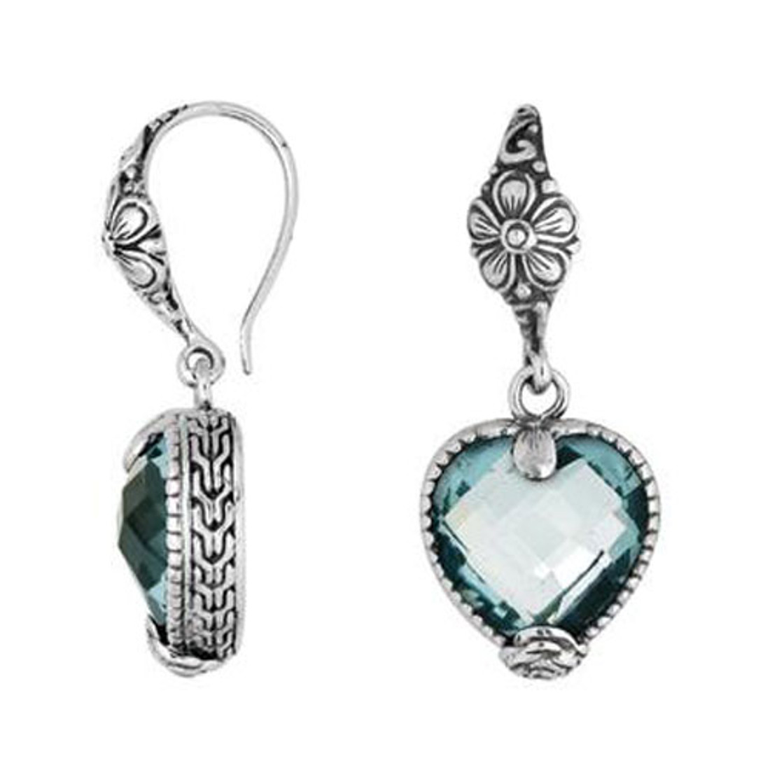 Blue Topaz Sterling Silver Heart Shape Dangle Earrings