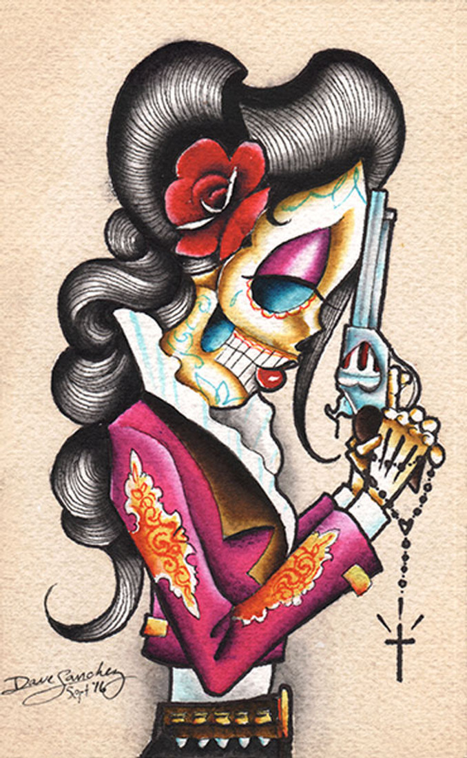 Desert Flower by Dave Sanchez Canvas Giclee Tattoo Art Print Sugar Skull