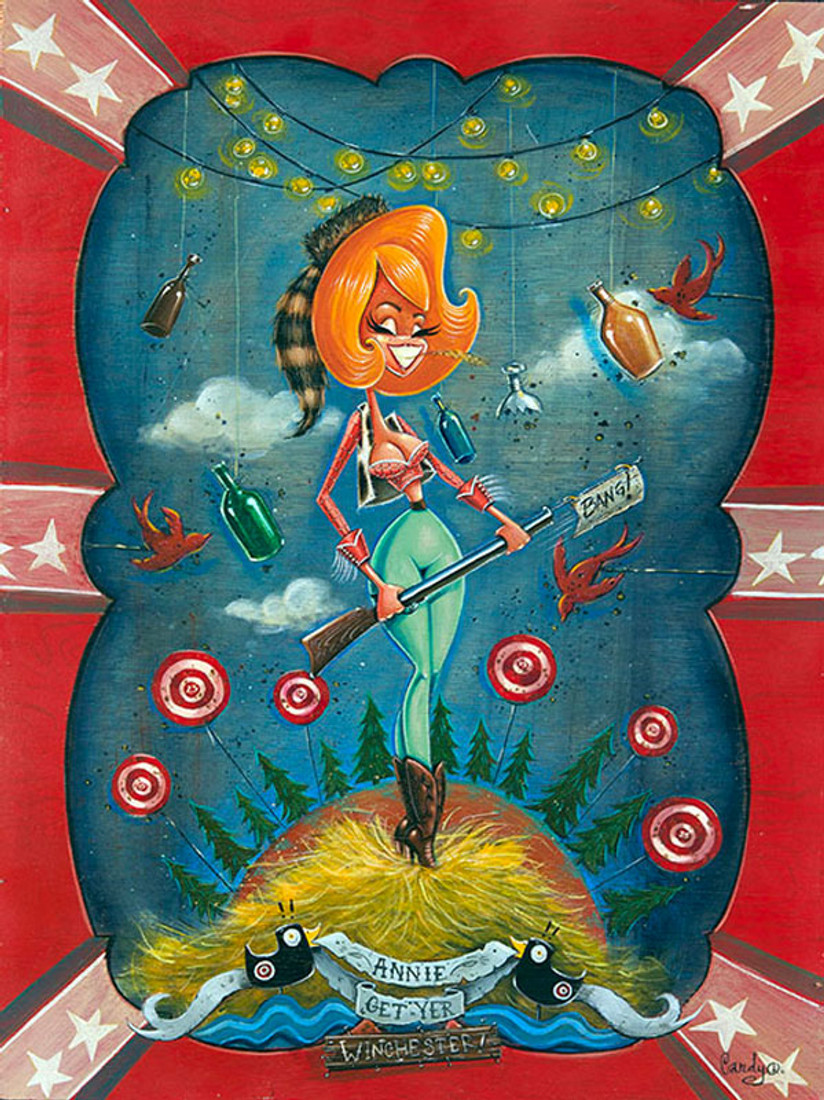 Annie Get Your Winchester by Candy Canvas Giclee Tattoo Art Print Rockabilly Pin Up Girl