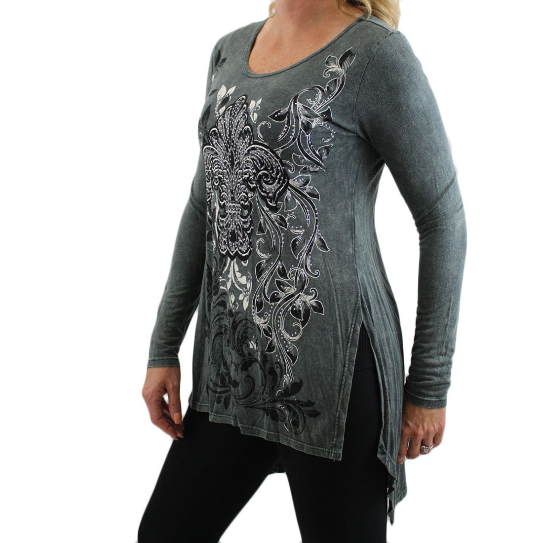 Women's Vocal Mineral Wash Tunic Top with Floral Design