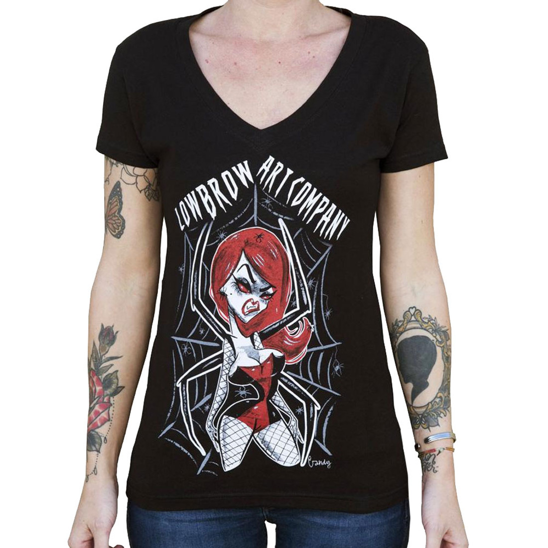 Spider Girl by Candy Women's Black Tee Shirt Sexy Pin Up