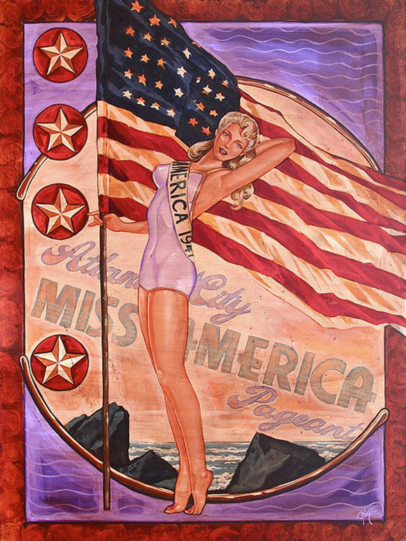 Miss America by Mike Bell Canvas Giclee Tattoo Art Print Beauty Pageant Pin Up